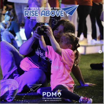 Children from the Miracle Network Hospital take a photo at Pitt Dance Marathon's 2024 event.